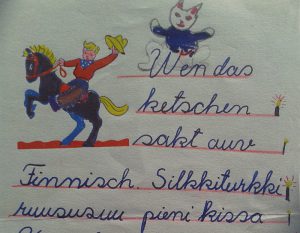 Text in Kinderschrift - schreiben in der neuen Heimat
