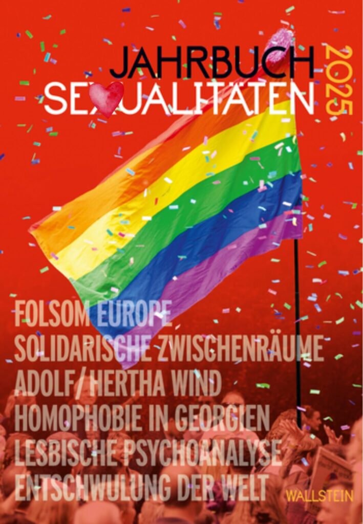Jahrbuch Se?ualitäten 2025 - Rezension Buchcover Jahrbuch Se?ualitäten. Rot mit Text, Regebogenfahne und Konfetti. Das X ist mit einem Herz überklebt, Wallstein